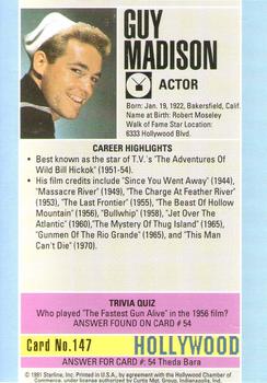 1991 Starline Hollywood Walk of Fame #147 Guy Madison Back