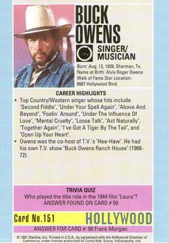 1991 Starline Hollywood Walk of Fame #151 Buck Owens Back