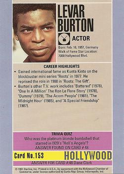 1991 Starline Hollywood Walk of Fame #153 Levar Burton Back