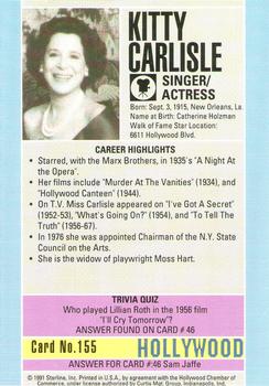 1991 Starline Hollywood Walk of Fame #155 Kitty Carlisle Back
