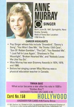 1991 Starline Hollywood Walk of Fame #156 Anne Murray Back