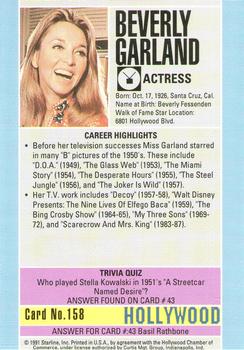1991 Starline Hollywood Walk of Fame #158 Beverly Garland Back