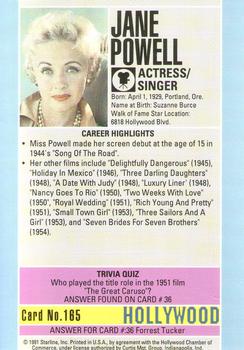 1991 Starline Hollywood Walk of Fame #165 Jane Powell Back