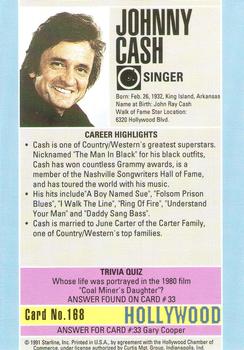 1991 Starline Hollywood Walk of Fame #168 Johnny Cash Back