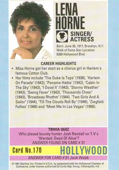 1991 Starline Hollywood Walk of Fame #170 Lena Horne Back