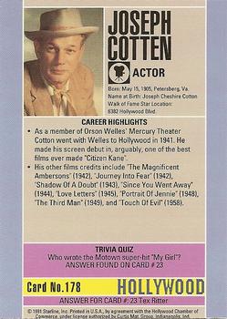 1991 Starline Hollywood Walk of Fame #178 Joseph Cotten Back