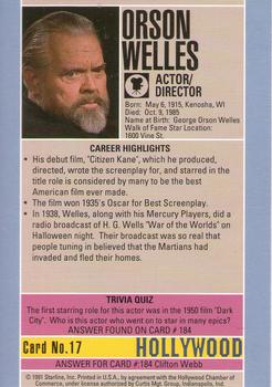 1991 Starline Hollywood Walk of Fame #17 Orson Welles Back