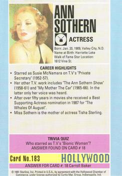 1991 Starline Hollywood Walk of Fame #183 Ann Sothern Back