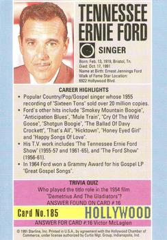 1991 Starline Hollywood Walk of Fame #185 Tennessee Ernie Ford Back