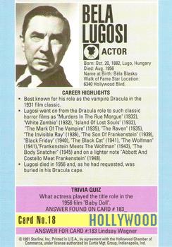 1991 Starline Hollywood Walk of Fame #18 Bela Lugosi Back