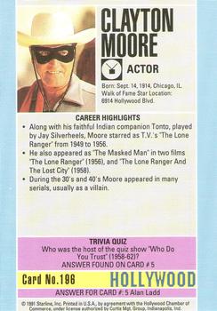 1991 Starline Hollywood Walk of Fame #196 Clayton Moore Back