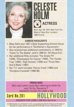 1991 Starline Hollywood Walk of Fame #201 Celeste Holm Back