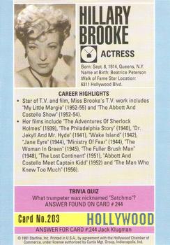 1991 Starline Hollywood Walk of Fame #203 Hillary Brooke Back