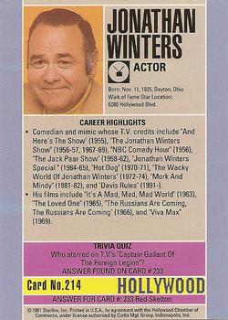 1991 Starline Hollywood Walk of Fame #214 Jonathan Winters Back