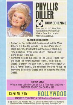 1991 Starline Hollywood Walk of Fame #215 Phyllis Diller Back