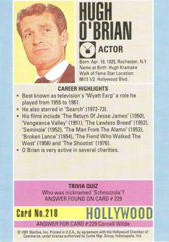 1991 Starline Hollywood Walk of Fame #218 Hugh O'Brian Back