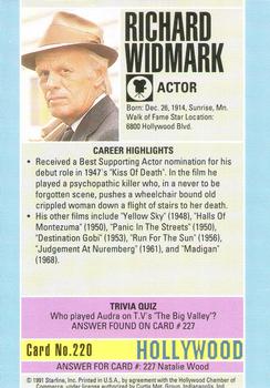 1991 Starline Hollywood Walk of Fame #220 Richard Widmark Back
