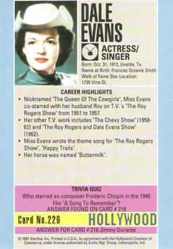 1991 Starline Hollywood Walk of Fame #229 Dale Evans Back