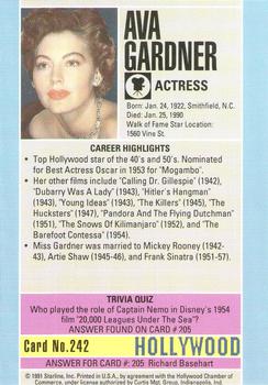 1991 Starline Hollywood Walk of Fame #242 Ava Gardner Back
