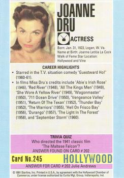 1991 Starline Hollywood Walk of Fame #245 Joanne Dru Back