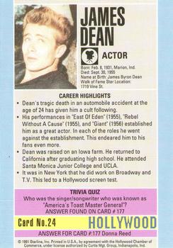 1991 Starline Hollywood Walk of Fame #24 James Dean Back