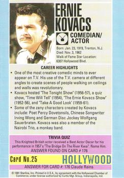 1991 Starline Hollywood Walk of Fame #25 Ernie Kovacs Back
