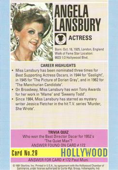 1991 Starline Hollywood Walk of Fame #29 Angela Lansbury Back