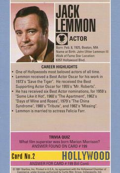 1991 Starline Hollywood Walk of Fame #2 Jack Lemmon Back