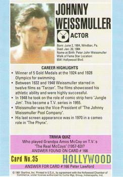 1991 Starline Hollywood Walk of Fame #35 Johnny Weissmuller Back