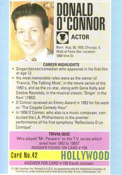 1991 Starline Hollywood Walk of Fame #42 Donald O'Connor Back