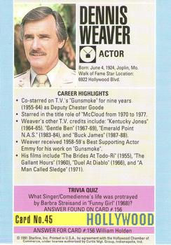 1991 Starline Hollywood Walk of Fame #45 Dennis Weaver Back