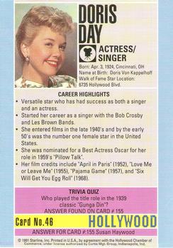 1991 Starline Hollywood Walk of Fame #46 Doris Day Back