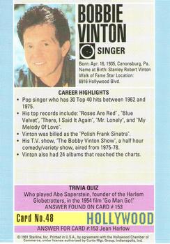 1991 Starline Hollywood Walk of Fame #48a Bobby Vinton Back
