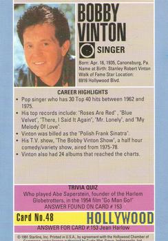 1991 Starline Hollywood Walk of Fame #48b Bobby Vinton Back