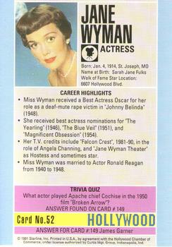 1991 Starline Hollywood Walk of Fame #52 Jane Wyman Back