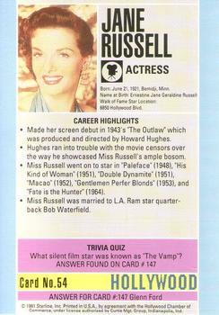 1991 Starline Hollywood Walk of Fame #54 Jane Russell Back