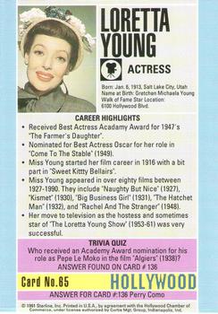 1991 Starline Hollywood Walk of Fame #65 Loretta Young Back