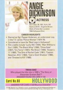 1991 Starline Hollywood Walk of Fame #68 Angie Dickinson Back