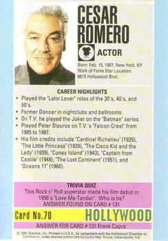 1991 Starline Hollywood Walk of Fame #70 Cesar Romero Back