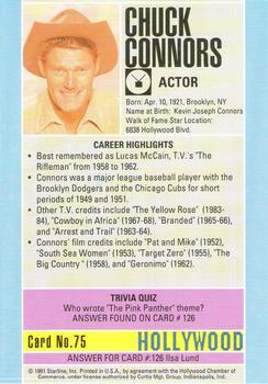 1991 Starline Hollywood Walk of Fame #75 Chuck Connors Back
