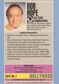 1991 Starline Hollywood Walk of Fame #7 Bob Hope Back