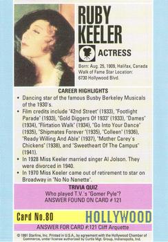1991 Starline Hollywood Walk of Fame #80 Ruby Keeler Back