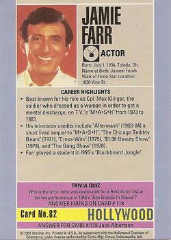 1991 Starline Hollywood Walk of Fame #82 Jamie Farr Back