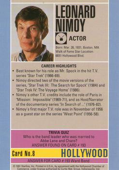 1991 Starline Hollywood Walk of Fame #8 Leonard Nimoy Back