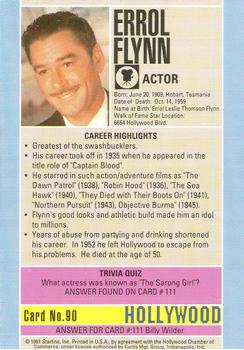1991 Starline Hollywood Walk of Fame #90 Errol Flynn Back