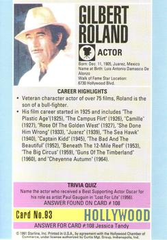 1991 Starline Hollywood Walk of Fame #93 Gilbert Roland Back