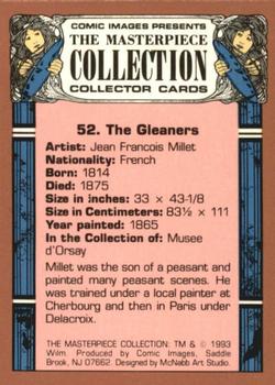 1993 Comic Images The Masterpiece Collection #52 The Gleaners - Jean Francois Millet - French Back