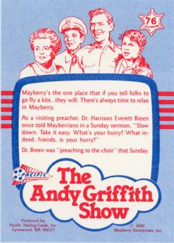 1990 Pacific The Andy Griffith Show Series 1 #76 Let's Go Fly a Kite Back