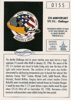 1990-92 Space Ventures Space Shots #0155 5th Anniversary - STS 51L - Challenger Back