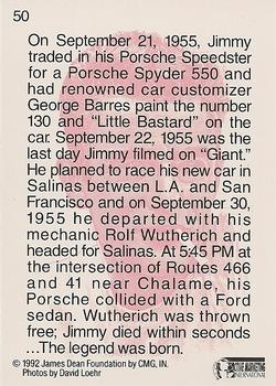 1992 Active Marketing The James Dean Collection #50 On September 21, 1955, Jimmy traded in his Porsche… Back